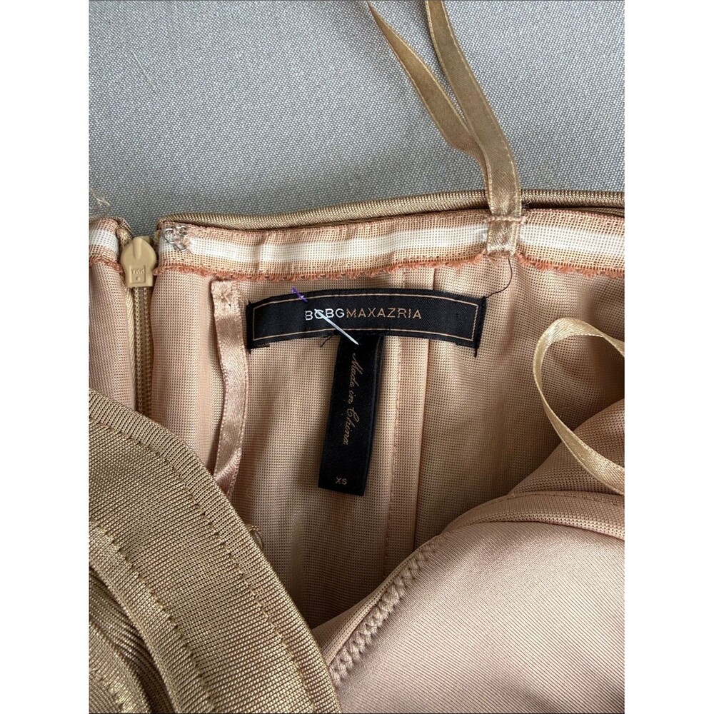 BCBGMaxAzria Metallic Gold Strapless Ruched Bodycon Dress - Picture 4 of 5